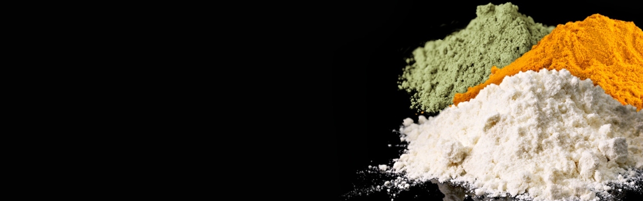 three piles of powdered ingredients